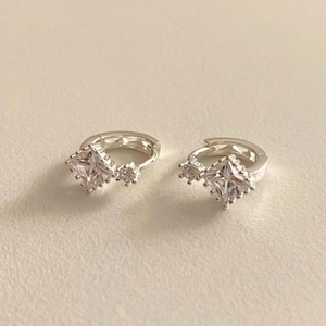 Elegant 925 sterling silver hoop earrings with square and round cubic zirconia stones