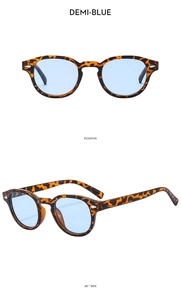 Retro round tortoise sunglasses with blue lenses and silver diamond rivet details