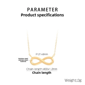 Technical dimensions of infinity pendant necklace in 18k gold plated stainless steel