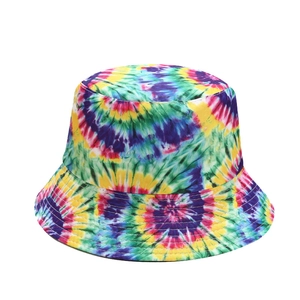 Rainbow tie-dye bucket hat for sun protection, featuring colorful cotton twill fabric