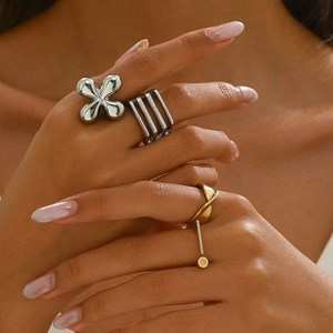 Stainless Steel Open Adjustable Ring With Zirconia Minimalist Geometric Gold Plated Fashion Jewelry For Women
