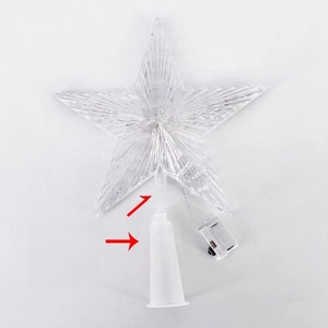 Transparent star tree topper with base and LR44 battery box for Christmas decor
