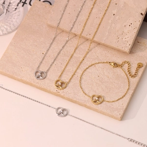 Pretzel Herz Halskette Und Armband Edelstahl Zirkon Verschlungen Schlüsselbeinkette Minimalistischer Modeschmuck Für Damen