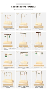 Detailed size specifications for T-shaped and 7-shaped metal earring display stands