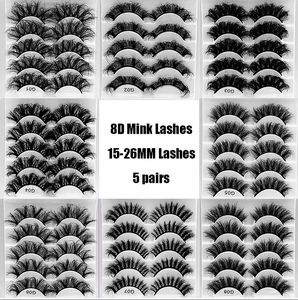 Detailed catalog of 8D mink lashes in 8 styles showing dense volume and various lengths