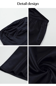 Detail-Design mit unsichtbarem Seitenreißverschluss und Satin-Textur auf schwarzem Abendkleid