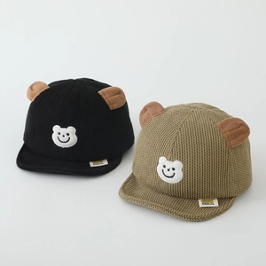 Casquettes en velours côtelé pour enfants avec oreilles d'ours noir et kaki