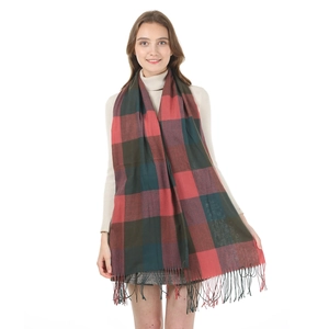 Classic red and green plaid scarf with fringe tassels for winter warmth and fashion