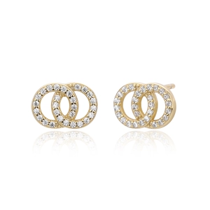 Elegant s925 silver gold intertwined double hoop earrings with sparkling zircon stones