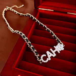 Elegant Camellia Letter Necklace For Women Alloy Gold Plated Woven Chain With Imitation Artificial Pearls And Zircon
