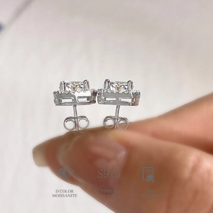 Detailed view of S925 sterling silver square moissanite earrings with GRA certificate