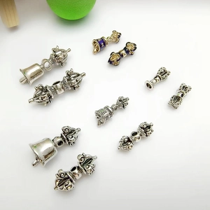 Set of 10 Tibetan silver Vajra and Bell pendants for DIY Buddhist jewelry making