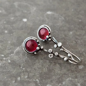 Boucles d'oreilles bohèmes vintage avec cabochons rouges et crochets style branche
