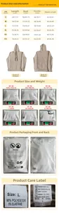 Detailed size chart and washing instructions for the hooded jacquard check hoodie