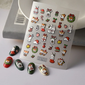 Christmas Bunny Fox 5D Embossed Nail Stickers Winter Festive Relief Design DIY Nail Art Decoration For Women Girls