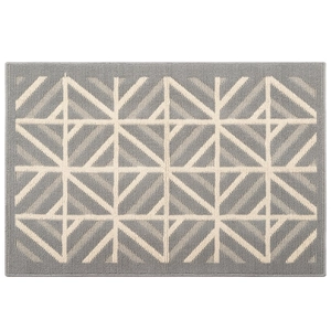 Nordic grey rectangular entryway mat with beige geometric woven pattern for home decor