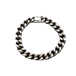 Collana a catena cubana bicolore nero e argento in acciaio inossidabile con chiusura sicura
