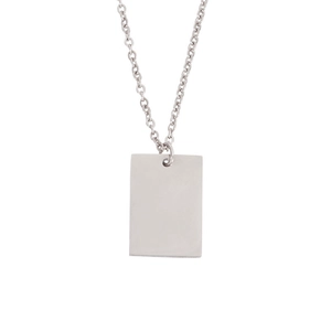 Polished rectangular stainless steel pendant necklace with delicate silver chain