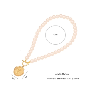 Detailed size and material specs for the starfish seashell pearl necklace with T-bar clasp