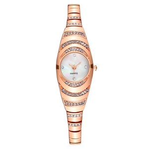 Fashion Women Quartz Wristwatch Rhinestone Metal Strap Mother Of Artificial Pearl Dial Jewelry Style Casual Elegant Lady Watch