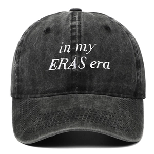 Vintage washed cotton baseball cap in black with white in my ERAS era embroidery
