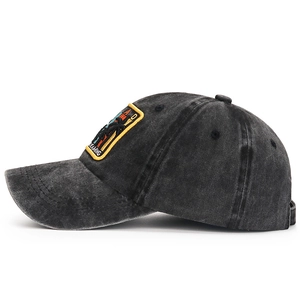 Distressed cotton baseball cap with Alaska mountain embroidery in vintage dark grey finish
