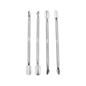 Set of 4 stainless steel dual-ended cuticle pushers with non-slip textured handles