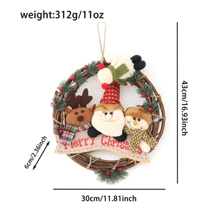 Detailed view of Christmas wreath dimensions with Santa, reindeer and snowman dolls