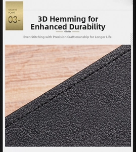 Detail of lychee pattern leather edge with durable stitching and fold craft on black wallet