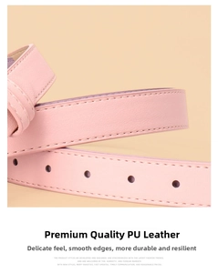 Detail of pink PU leather belt showing precise stitching and smooth edge finish