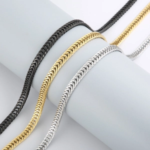 Detailed close-up of cuban curb link chains in black, gold, and silver stainless steel