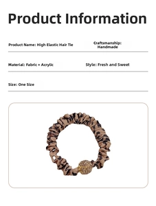 Detail of leopard print elastic hair scrunchie made of fabric and acrylic materials