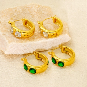 Chunky Hoop Earrings 18K Gold Plated Stainless Steel Square Zircon Inlaid Vintage Niche Style High End Jewelry For Women