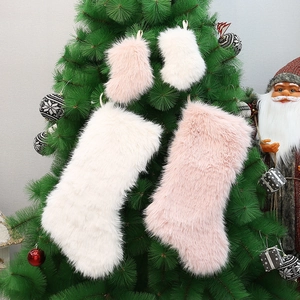 Christmas Stockings Faux Fur Hanging Ornaments Plush Soft Holiday Gift Bags Tree Decorations Pink White
