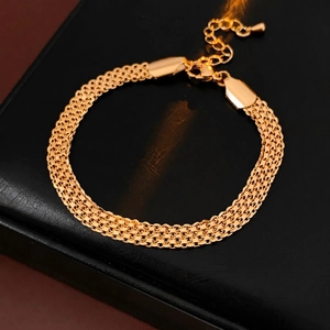Bracelet À Mailles Grille Cuivre Plaqué Or 18K Chaîne Extension Réglable Bijoux Mode Luxe Polyvalent Pour Femme