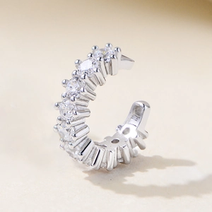 S925 sterling silver C-shaped ear cuff with sparkling zircon stones for women