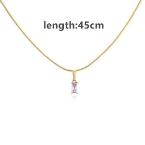18K gold plated stainless steel snake chain necklace with purple rectangle zircon, 45cm