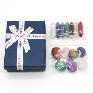 14-piece crystal jewelry set with hexagonal points and tumbled stones in a blue gift box