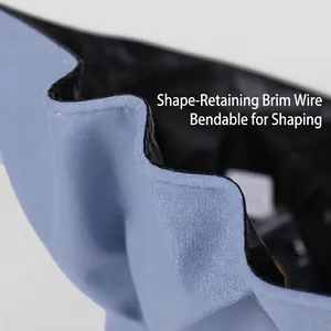 Blue sun hat with flexible memory wire brim and UV protection black lining fabric