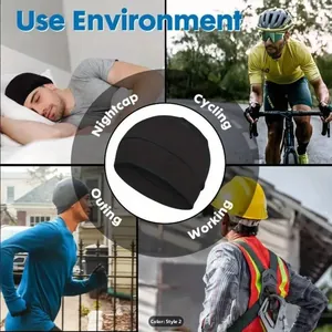 Versatile black skull cap for cycling, sleeping and outdoor activities shown in use
