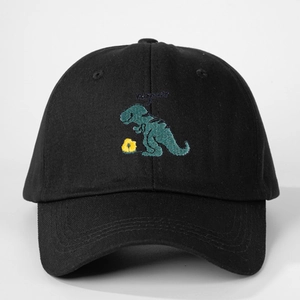 Baseball Cap Dinosaur Flower Embroidery Cotton Canvas Adjustable Curved Brim Casual Sun Hat