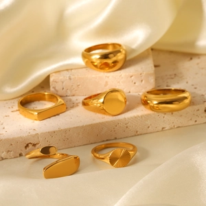 Minimalist Stainless Steel Rings For Women Polished Gold Geometric Dome Signet Jewelry Non Tarnish