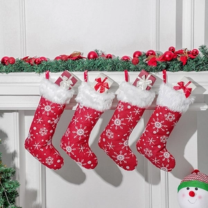 Christmas Stocking Large Polyester Plush Snowflake Embroidery Hanging Ornament Fireplace Decoration Festive Party Gift Bag