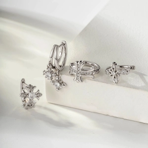 Orecchini Cerchio Croce Zircone Incastonato Rame Metallo Vintage Estetica Lusso Leggero Donne Uomini