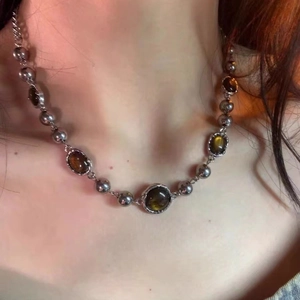 Alloy Cat Eye Stone Necklace Starburst Planet Pendant Minimalist Clavicle Chain Cyberpunk Jewelry For Women