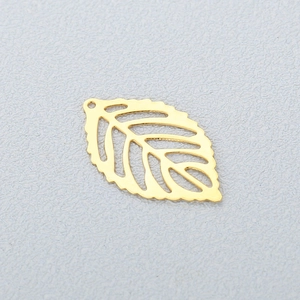 Minimalist golden stainless steel hollow leaf pendant for DIY jewelry and necklaces