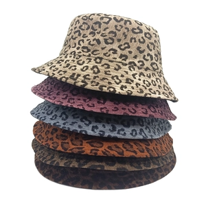 Corduroy Leopard Print Bucket Hat Double Sided Wearable Sun Protection Warm Retro Style Women Outdoor Accessories