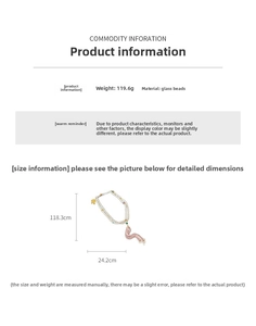 Detailed size specifications for the flower beaded glass necklace with length and weight details