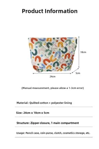 Quilted cotton floral pouch 24x18x5cm featuring poplin lining and zipper closure