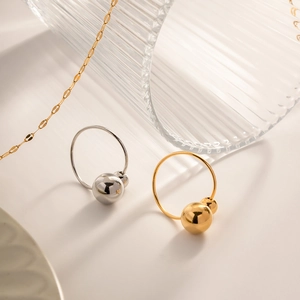 Polished Stainless Steel Double Ball Open Ring Minimalist Geometric Adjustable Jewelry For Women